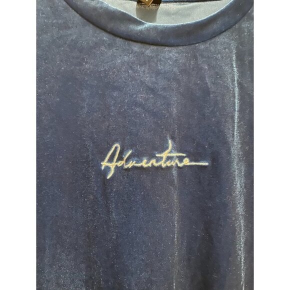 Shein Men's Size Medium Dark Blue Velour Adventure T-Shirt - Picture 2 of 7